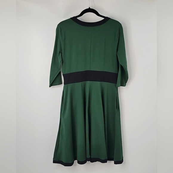 eShakti Forest Green wBlack Trim Cottagecore 50s Retro Fit&Flare Midi Dress - Picture 15 of 16